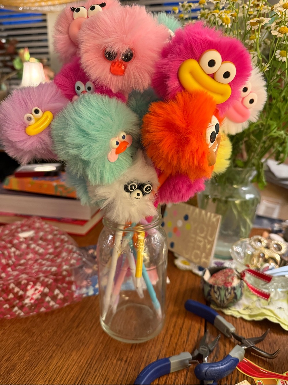 PUFF PUFFS Colorful Fuzzy Pom Face Pens - Assorted Pastel & Bright Colors
